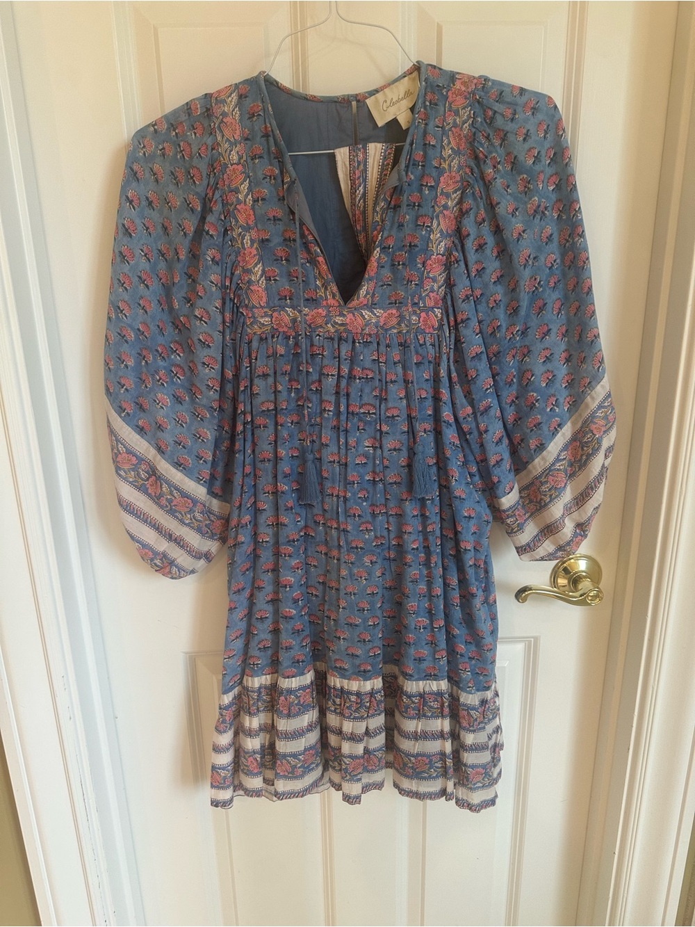 Cleobella Blue Floral Mini Dress with Pink Accents